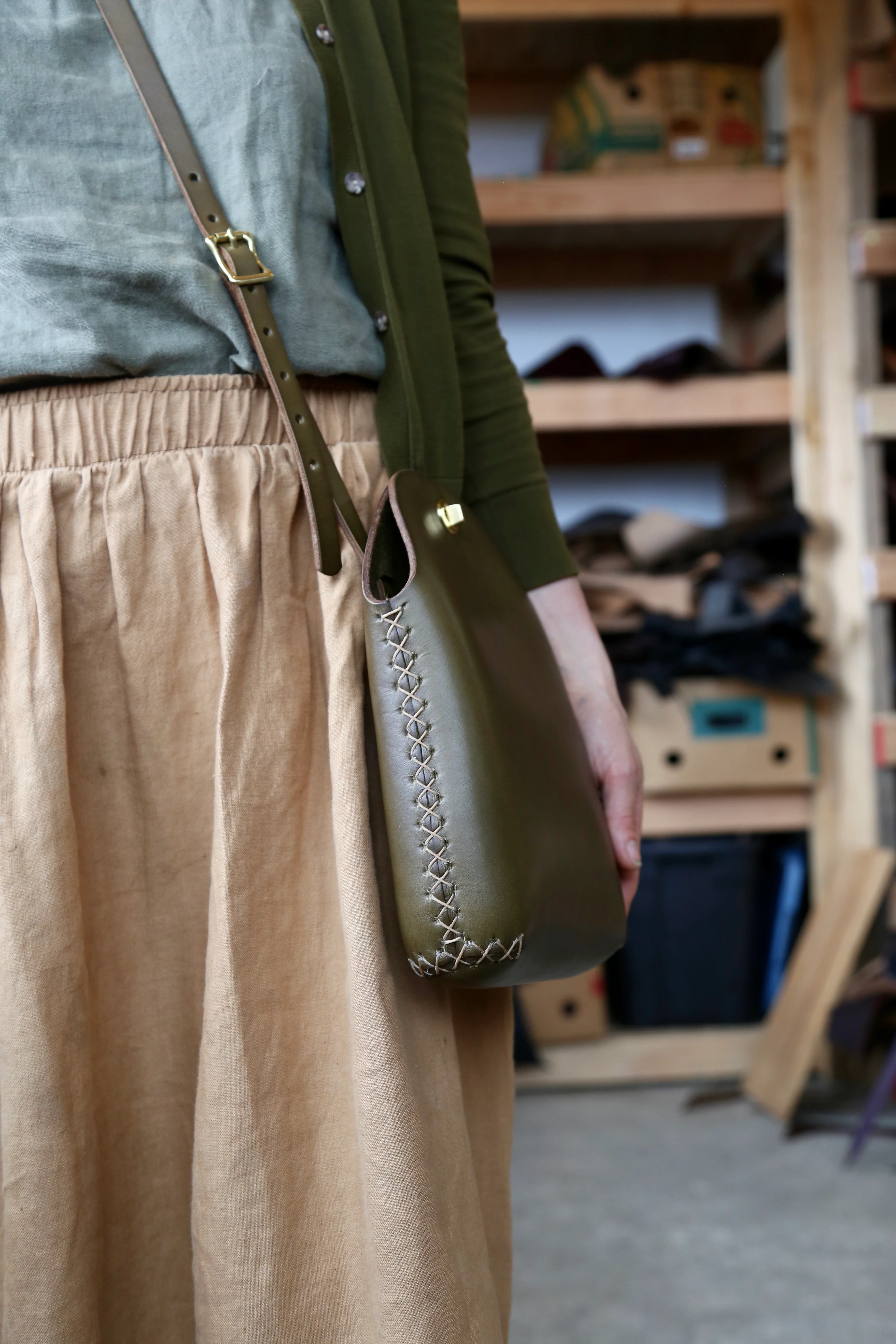 Large Olive Minimalist Crossbody Bag - Image 3