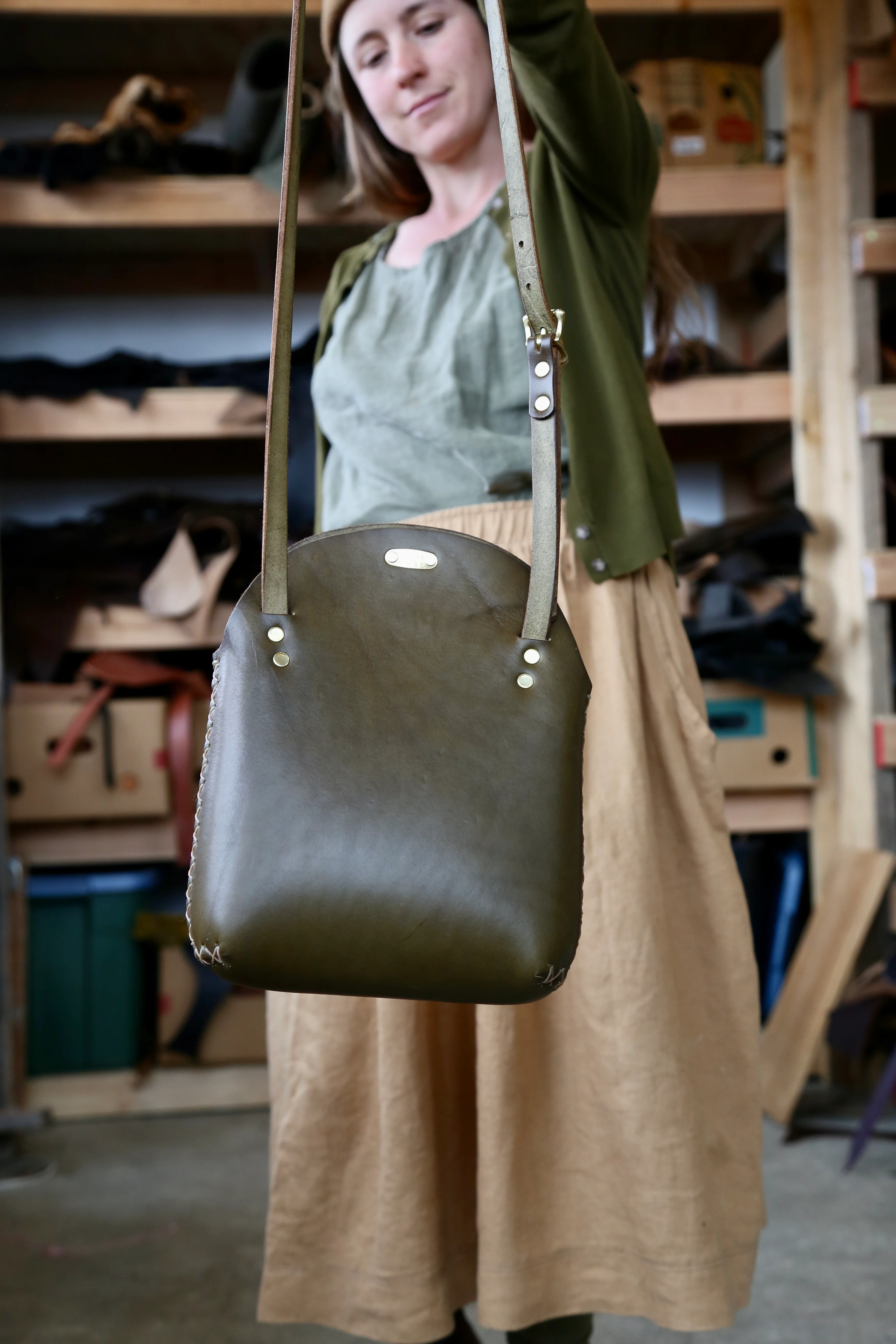 Large Olive Minimalist Crossbody Bag - Image 4