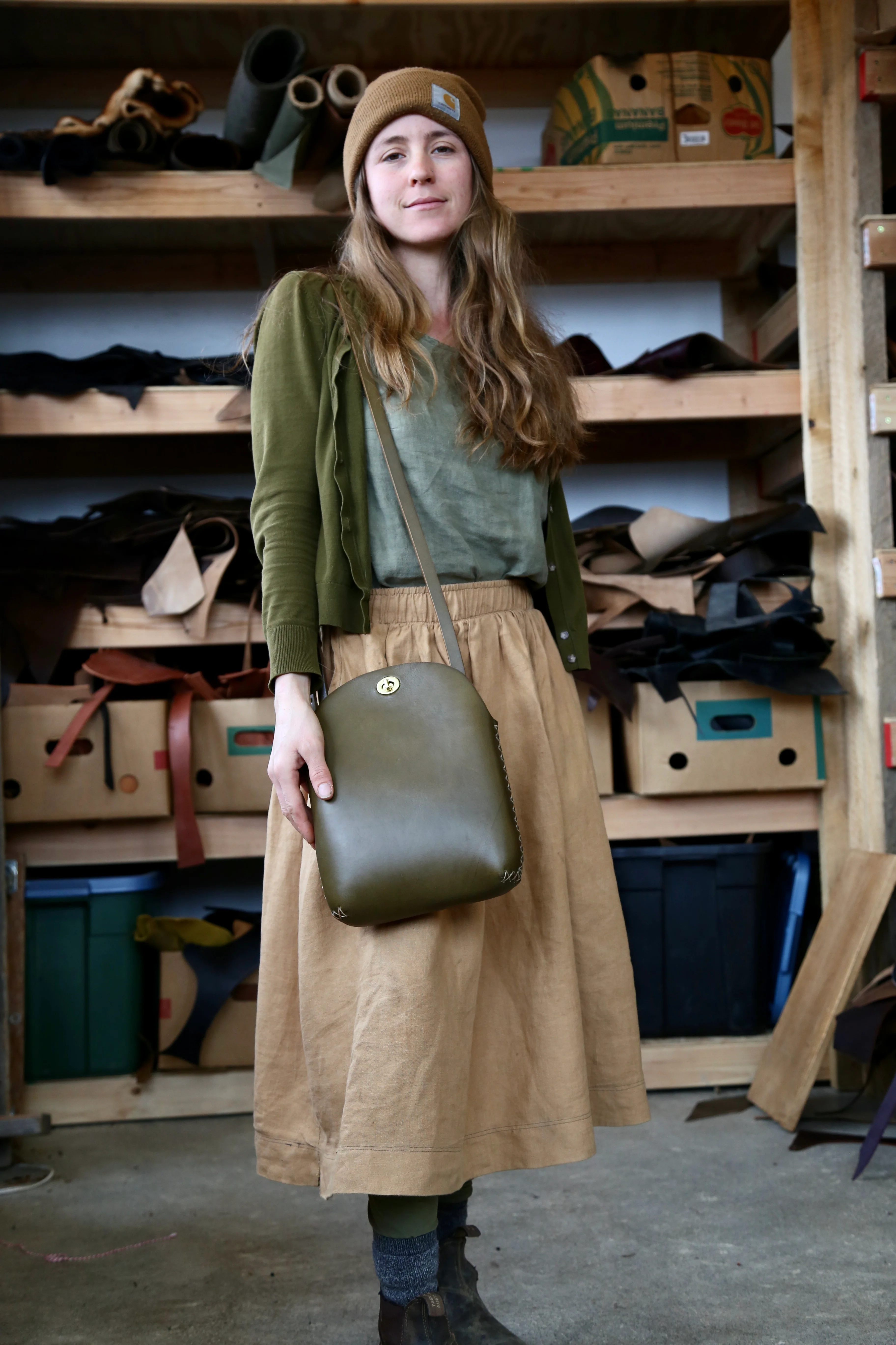 Large Olive Minimalist Crossbody Bag - Image 5