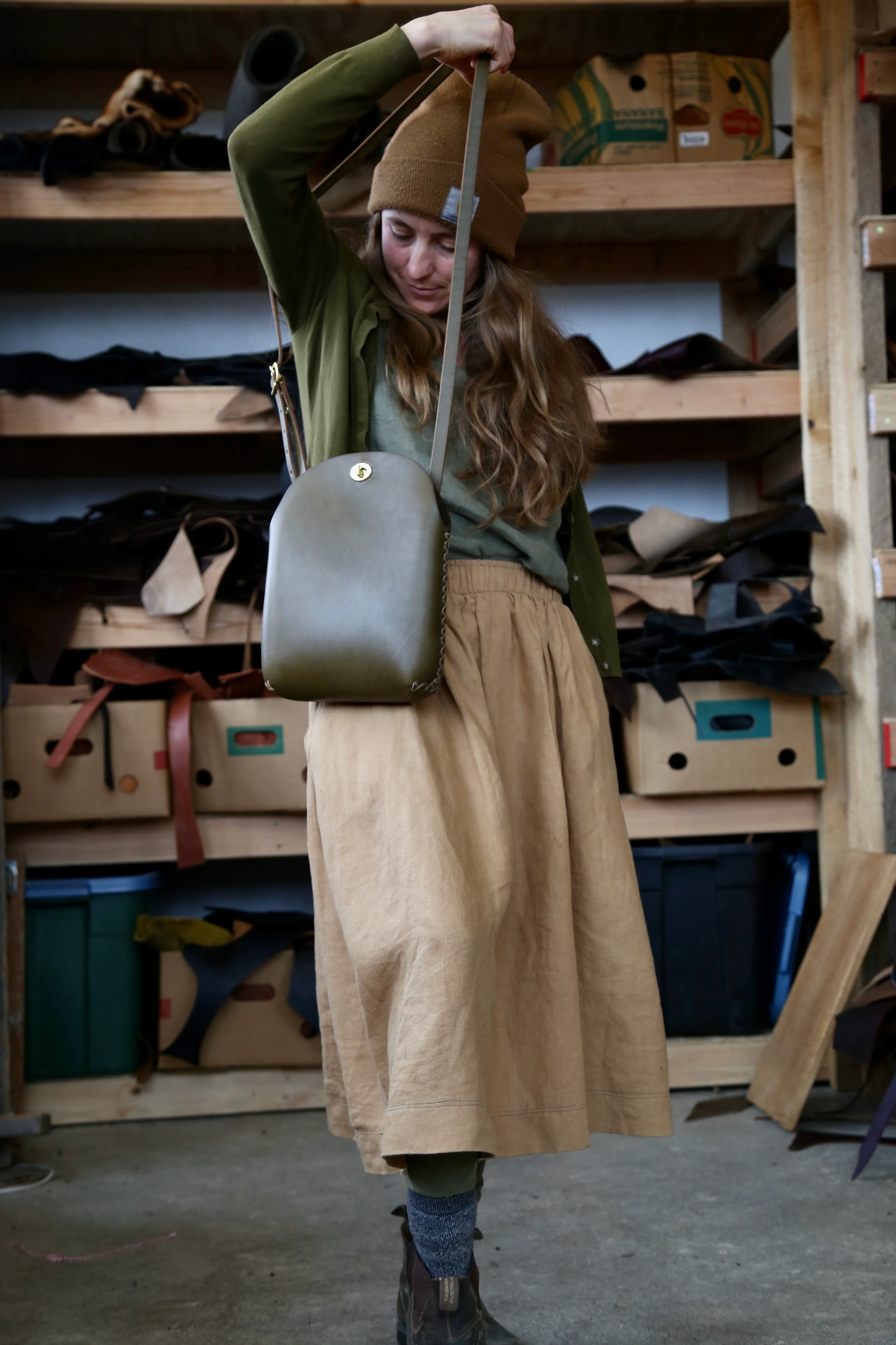 Large Olive Minimalist Crossbody Bag - Image 6